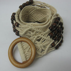 Boho Woven Belt Beaded Hippie Wood O Ring Macrame